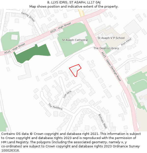 8, LLYS IDRIS, ST ASAPH, LL17 0AJ: Location map and indicative extent of plot