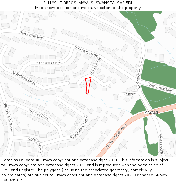 8, LLYS LE BREOS, MAYALS, SWANSEA, SA3 5DL: Location map and indicative extent of plot