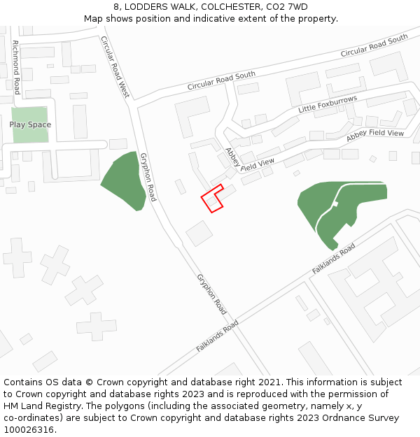 8, LODDERS WALK, COLCHESTER, CO2 7WD: Location map and indicative extent of plot