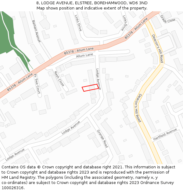 8, LODGE AVENUE, ELSTREE, BOREHAMWOOD, WD6 3ND: Location map and indicative extent of plot