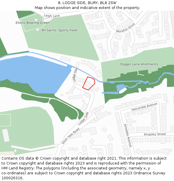 8, LODGE SIDE, BURY, BL8 2SW: Location map and indicative extent of plot