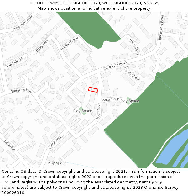 8, LODGE WAY, IRTHLINGBOROUGH, WELLINGBOROUGH, NN9 5YJ: Location map and indicative extent of plot