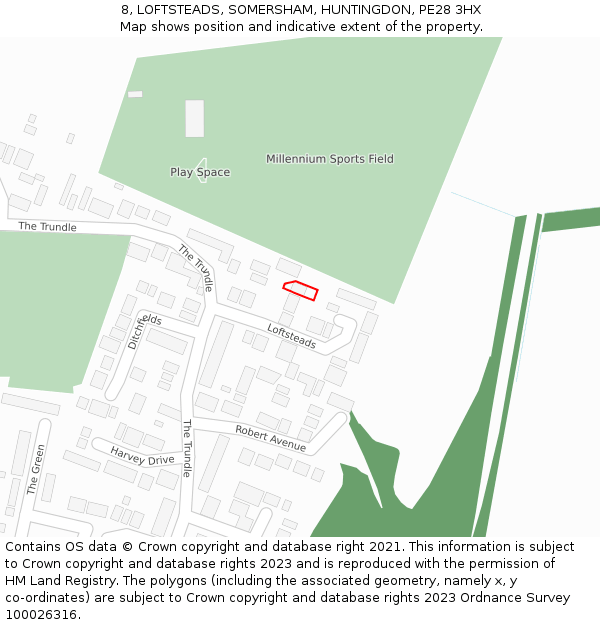 8, LOFTSTEADS, SOMERSHAM, HUNTINGDON, PE28 3HX: Location map and indicative extent of plot