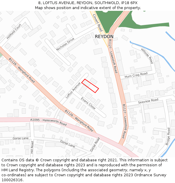 8, LOFTUS AVENUE, REYDON, SOUTHWOLD, IP18 6PX: Location map and indicative extent of plot