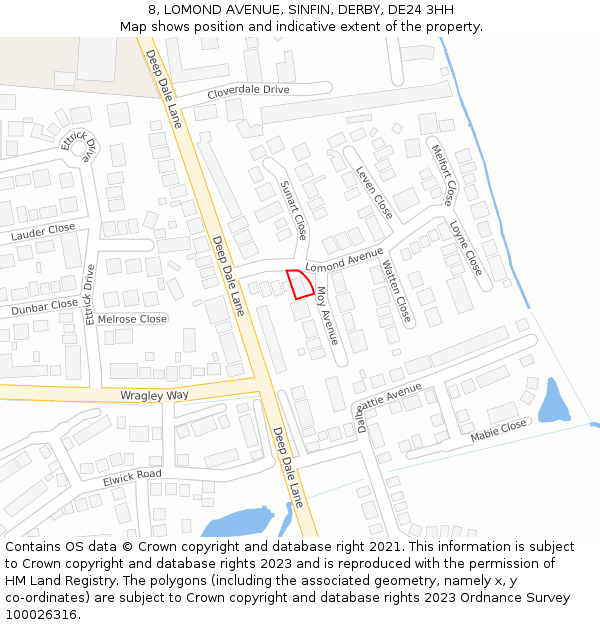 8, LOMOND AVENUE, SINFIN, DERBY, DE24 3HH: Location map and indicative extent of plot