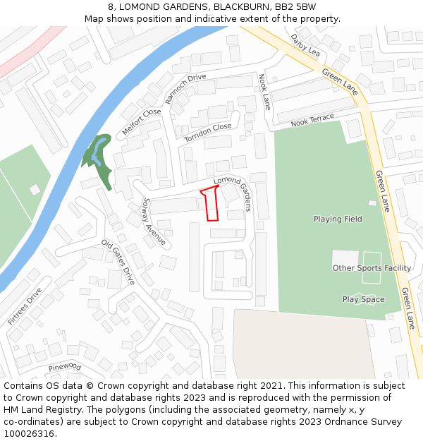 8, LOMOND GARDENS, BLACKBURN, BB2 5BW: Location map and indicative extent of plot