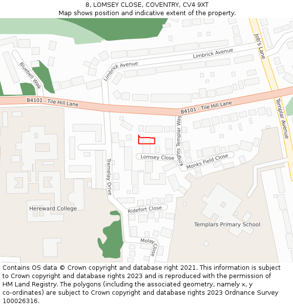 8, LOMSEY CLOSE, COVENTRY, CV4 9XT: Location map and indicative extent of plot