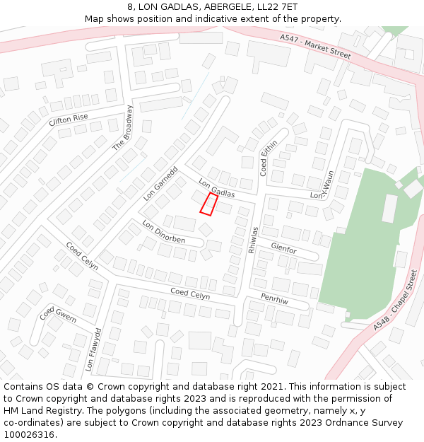 8, LON GADLAS, ABERGELE, LL22 7ET: Location map and indicative extent of plot