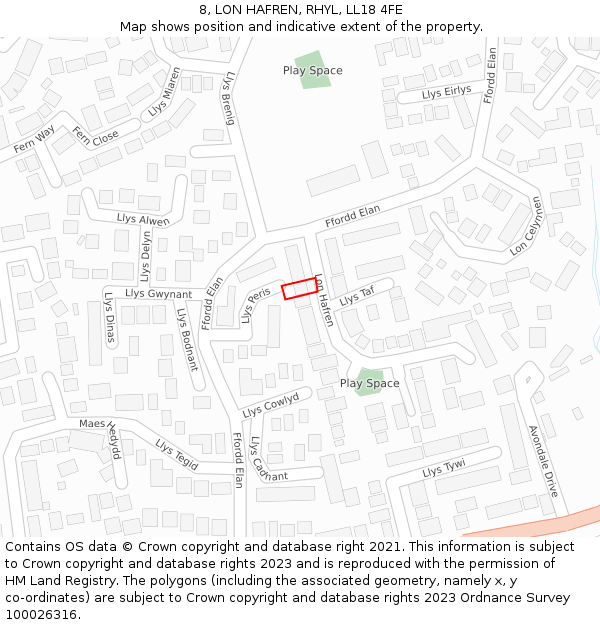 8, LON HAFREN, RHYL, LL18 4FE: Location map and indicative extent of plot