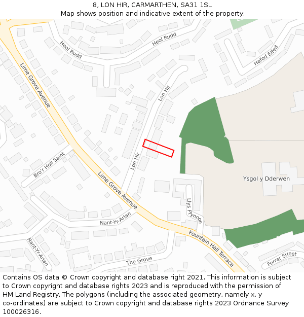 8, LON HIR, CARMARTHEN, SA31 1SL: Location map and indicative extent of plot