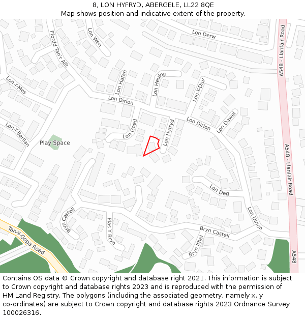 8, LON HYFRYD, ABERGELE, LL22 8QE: Location map and indicative extent of plot