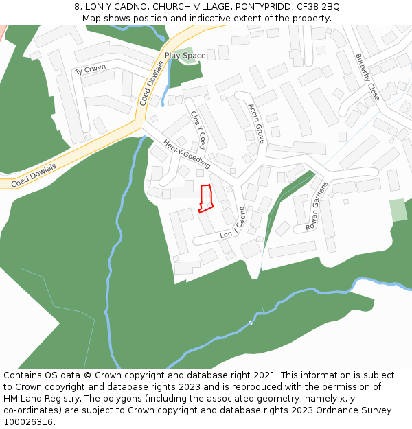 8, LON Y CADNO, CHURCH VILLAGE, PONTYPRIDD, CF38 2BQ: Location map and indicative extent of plot