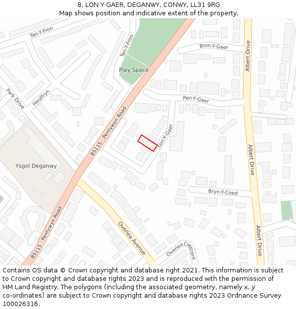 8, LON Y GAER, DEGANWY, CONWY, LL31 9RG: Location map and indicative extent of plot