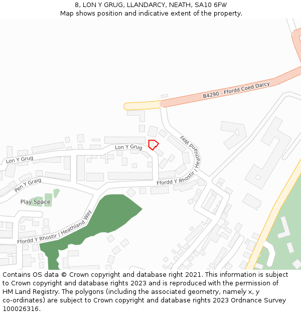 8, LON Y GRUG, LLANDARCY, NEATH, SA10 6FW: Location map and indicative extent of plot
