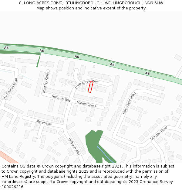 8, LONG ACRES DRIVE, IRTHLINGBOROUGH, WELLINGBOROUGH, NN9 5UW: Location map and indicative extent of plot