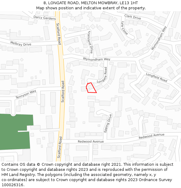 8, LONGATE ROAD, MELTON MOWBRAY, LE13 1HT: Location map and indicative extent of plot