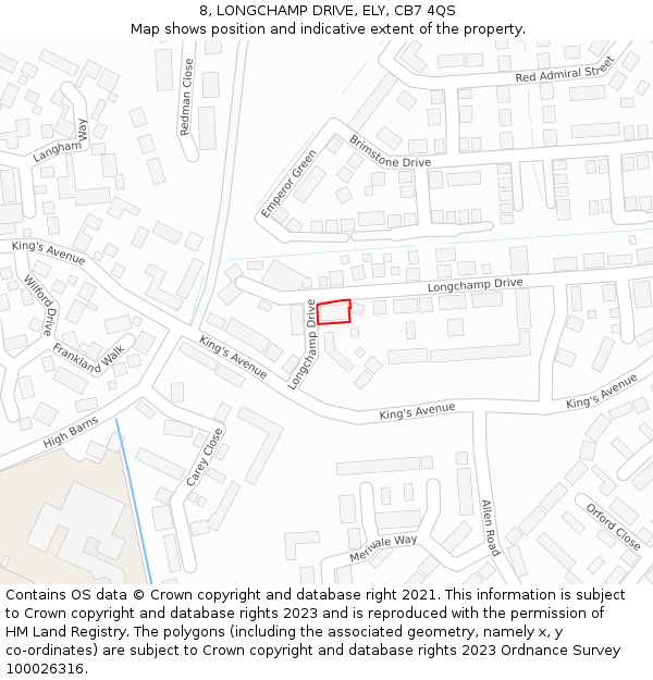 8, LONGCHAMP DRIVE, ELY, CB7 4QS: Location map and indicative extent of plot