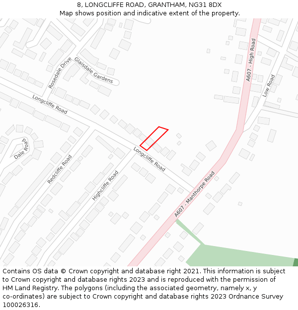 8, LONGCLIFFE ROAD, GRANTHAM, NG31 8DX: Location map and indicative extent of plot