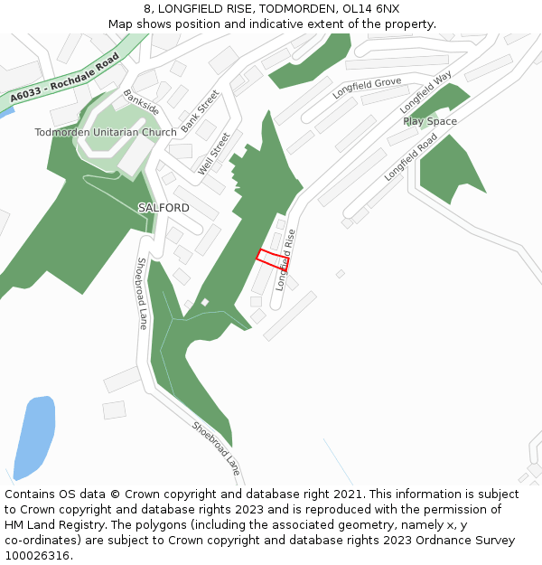 8, LONGFIELD RISE, TODMORDEN, OL14 6NX: Location map and indicative extent of plot