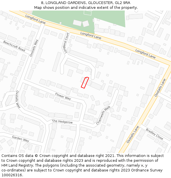 8, LONGLAND GARDENS, GLOUCESTER, GL2 9RA: Location map and indicative extent of plot