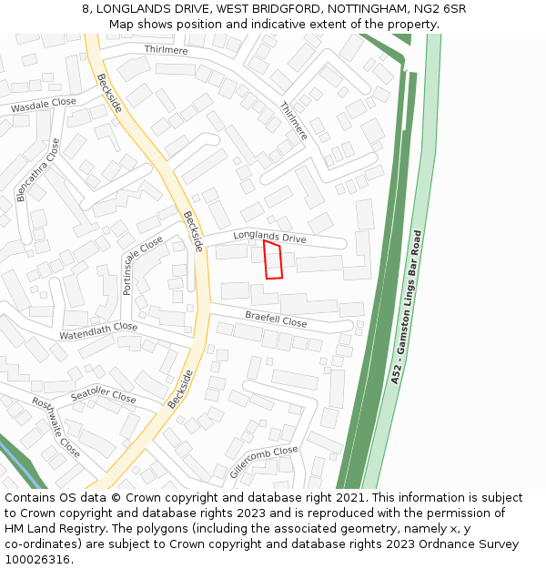 8, LONGLANDS DRIVE, WEST BRIDGFORD, NOTTINGHAM, NG2 6SR: Location map and indicative extent of plot