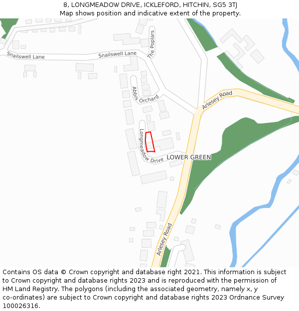 8, LONGMEADOW DRIVE, ICKLEFORD, HITCHIN, SG5 3TJ: Location map and indicative extent of plot