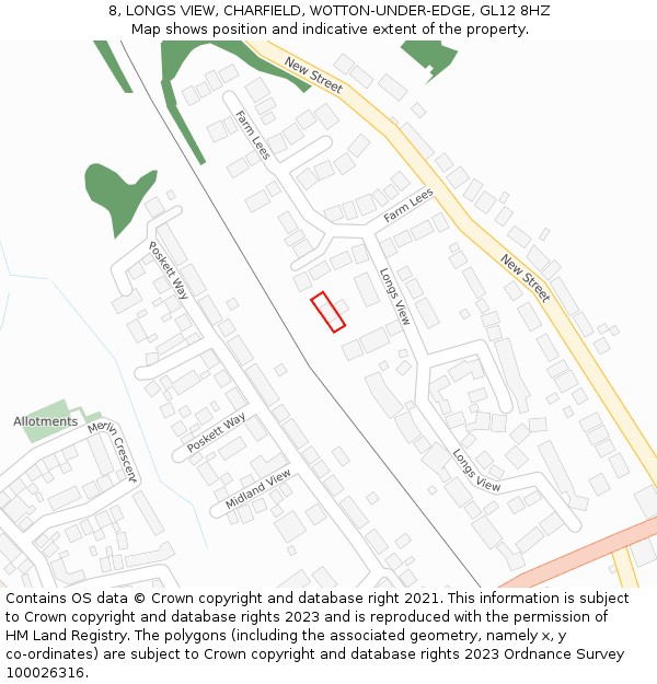 8, LONGS VIEW, CHARFIELD, WOTTON-UNDER-EDGE, GL12 8HZ: Location map and indicative extent of plot