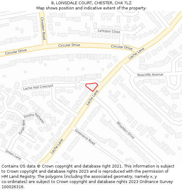 8, LONSDALE COURT, CHESTER, CH4 7LZ: Location map and indicative extent of plot