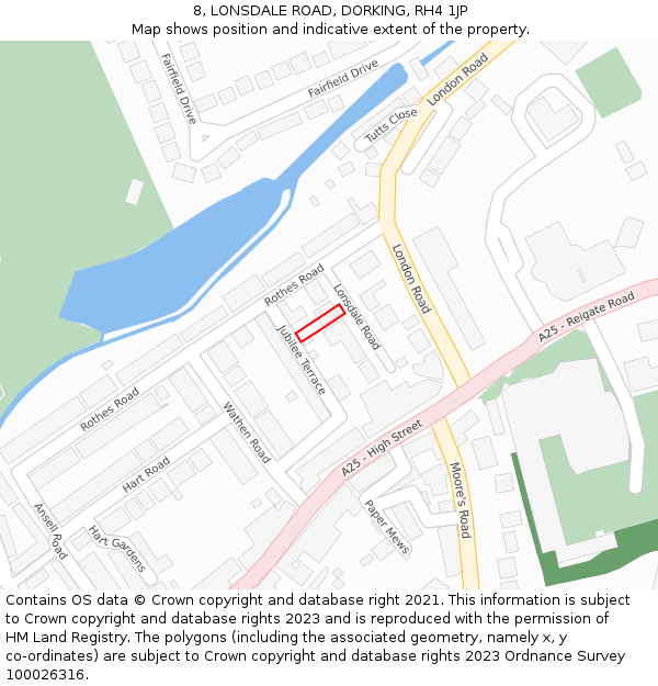 8, LONSDALE ROAD, DORKING, RH4 1JP: Location map and indicative extent of plot