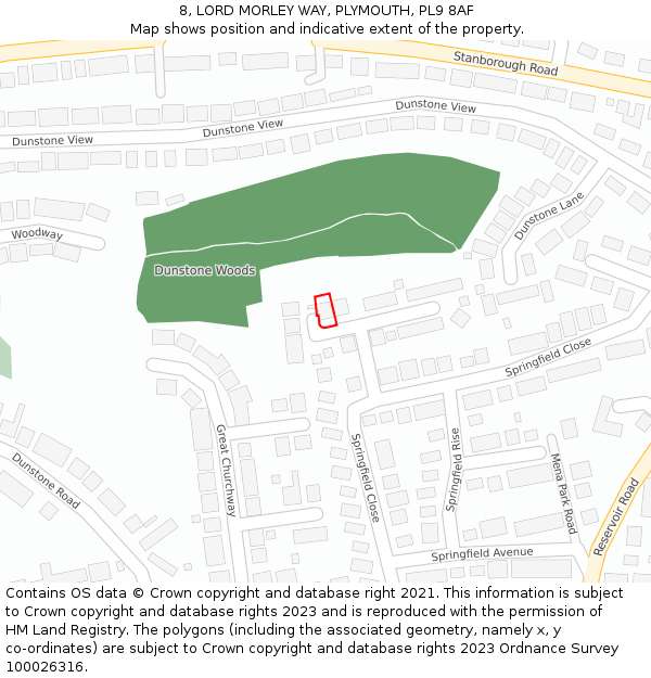 8, LORD MORLEY WAY, PLYMOUTH, PL9 8AF: Location map and indicative extent of plot