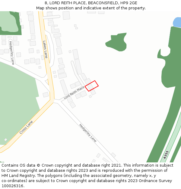 8, LORD REITH PLACE, BEACONSFIELD, HP9 2GE: Location map and indicative extent of plot