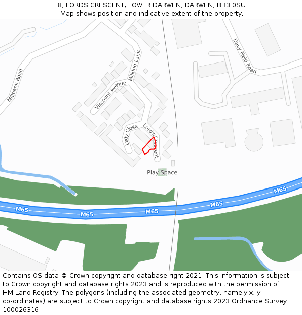 8, LORDS CRESCENT, LOWER DARWEN, DARWEN, BB3 0SU: Location map and indicative extent of plot