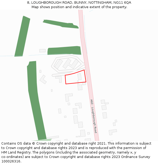 8, LOUGHBOROUGH ROAD, BUNNY, NOTTINGHAM, NG11 6QA: Location map and indicative extent of plot