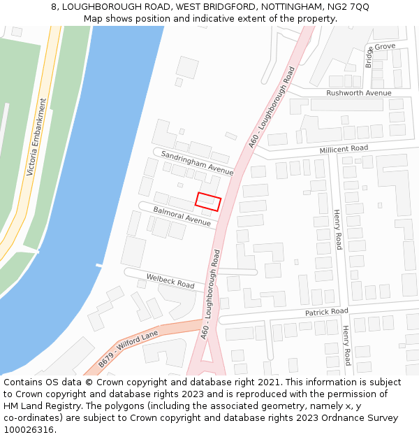 8, LOUGHBOROUGH ROAD, WEST BRIDGFORD, NOTTINGHAM, NG2 7QQ: Location map and indicative extent of plot