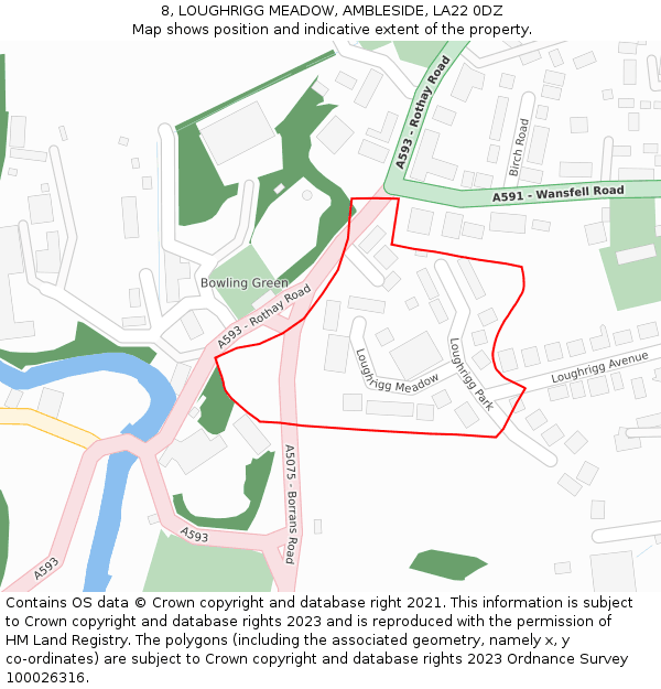 8, LOUGHRIGG MEADOW, AMBLESIDE, LA22 0DZ: Location map and indicative extent of plot