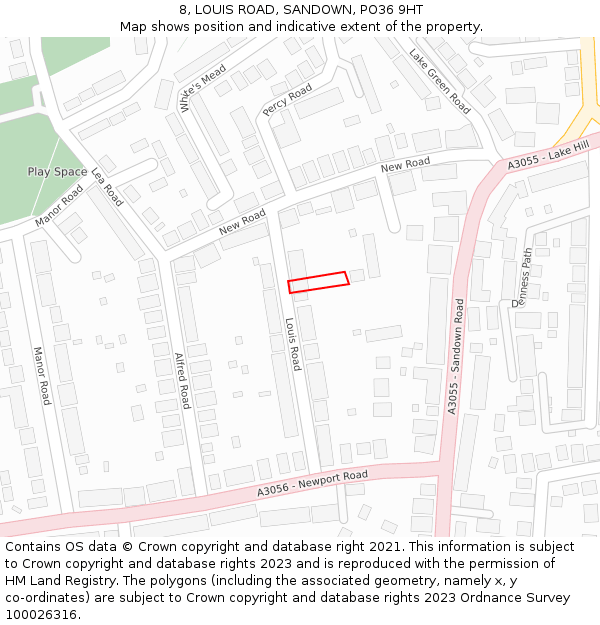 8, LOUIS ROAD, SANDOWN, PO36 9HT: Location map and indicative extent of plot