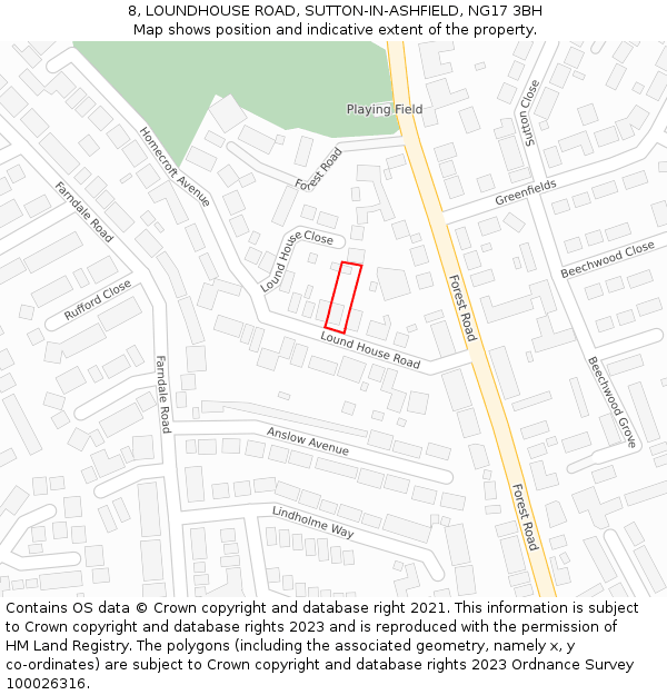 8, LOUNDHOUSE ROAD, SUTTON-IN-ASHFIELD, NG17 3BH: Location map and indicative extent of plot