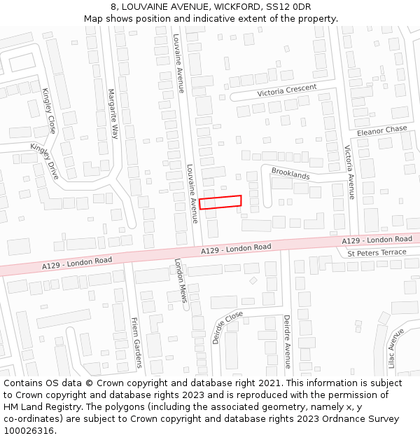 8, LOUVAINE AVENUE, WICKFORD, SS12 0DR: Location map and indicative extent of plot