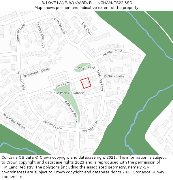 8, LOVE LANE, WYNYARD, BILLINGHAM, TS22 5SD: Location map and indicative extent of plot