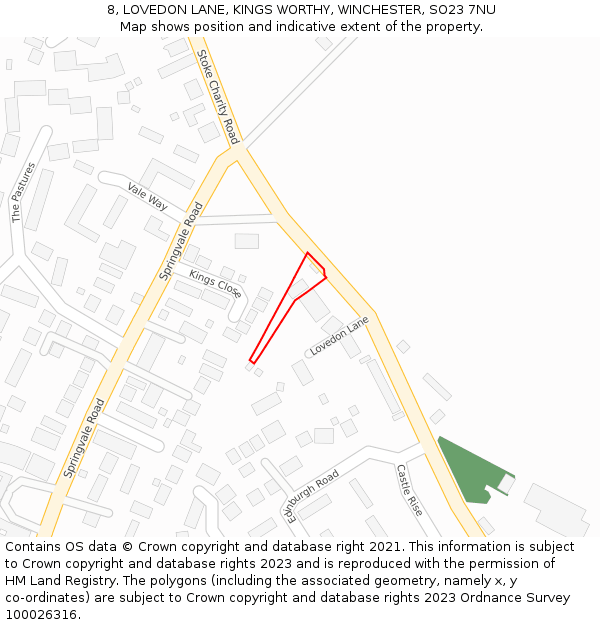 8, LOVEDON LANE, KINGS WORTHY, WINCHESTER, SO23 7NU: Location map and indicative extent of plot