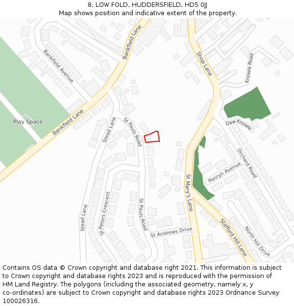 8, LOW FOLD, HUDDERSFIELD, HD5 0JJ: Location map and indicative extent of plot