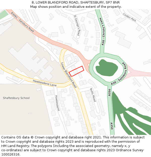 8, LOWER BLANDFORD ROAD, SHAFTESBURY, SP7 8NR: Location map and indicative extent of plot