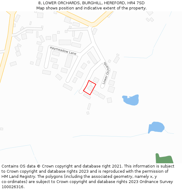 8, LOWER ORCHARDS, BURGHILL, HEREFORD, HR4 7SD: Location map and indicative extent of plot