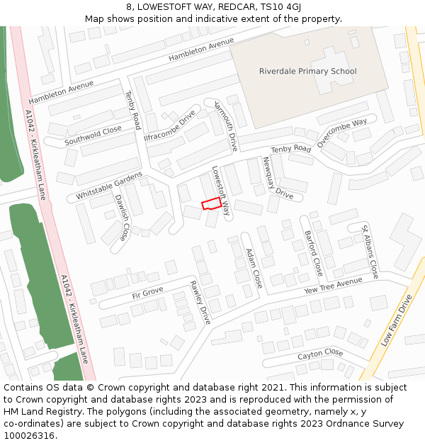8, LOWESTOFT WAY, REDCAR, TS10 4GJ: Location map and indicative extent of plot