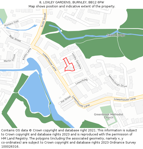 8, LOXLEY GARDENS, BURNLEY, BB12 6PW: Location map and indicative extent of plot