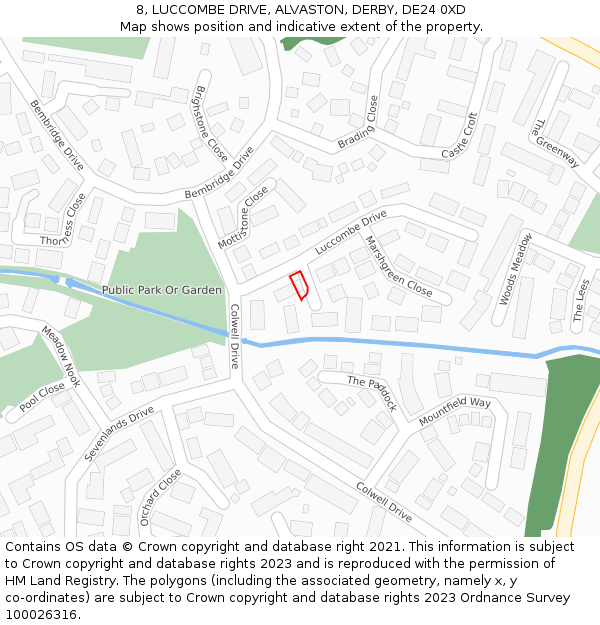 8, LUCCOMBE DRIVE, ALVASTON, DERBY, DE24 0XD: Location map and indicative extent of plot