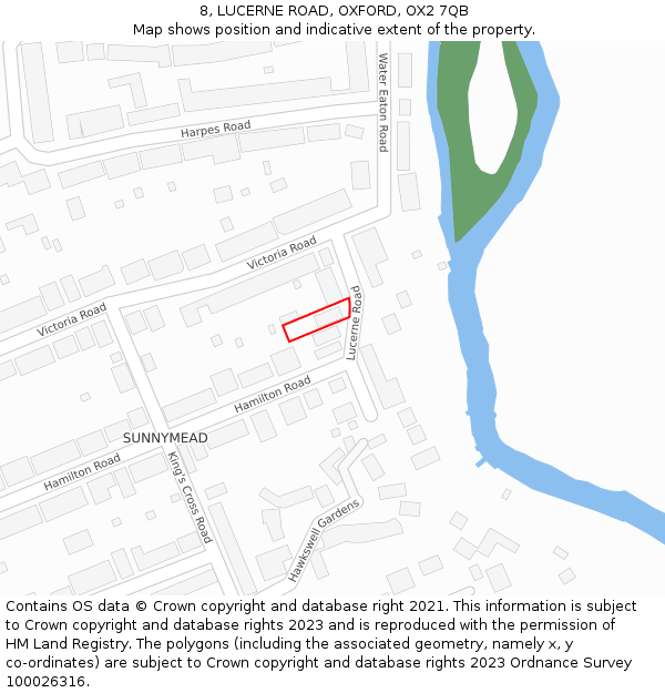 8, LUCERNE ROAD, OXFORD, OX2 7QB: Location map and indicative extent of plot