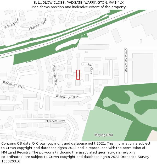 8, LUDLOW CLOSE, PADGATE, WARRINGTON, WA1 4LX: Location map and indicative extent of plot