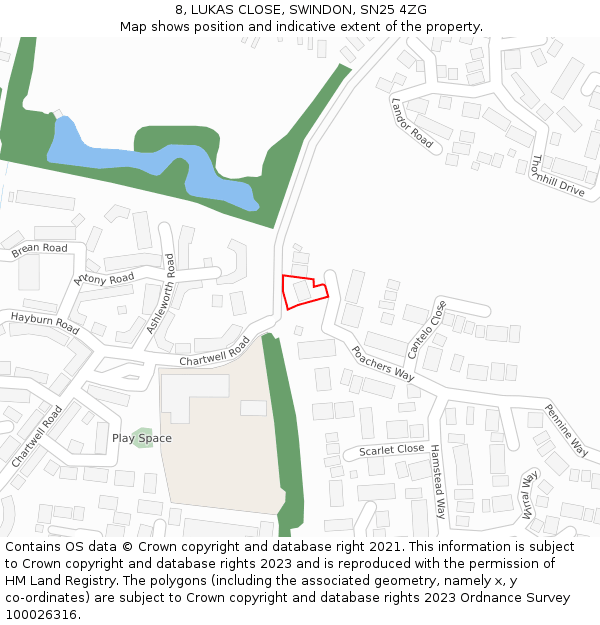 8, LUKAS CLOSE, SWINDON, SN25 4ZG: Location map and indicative extent of plot