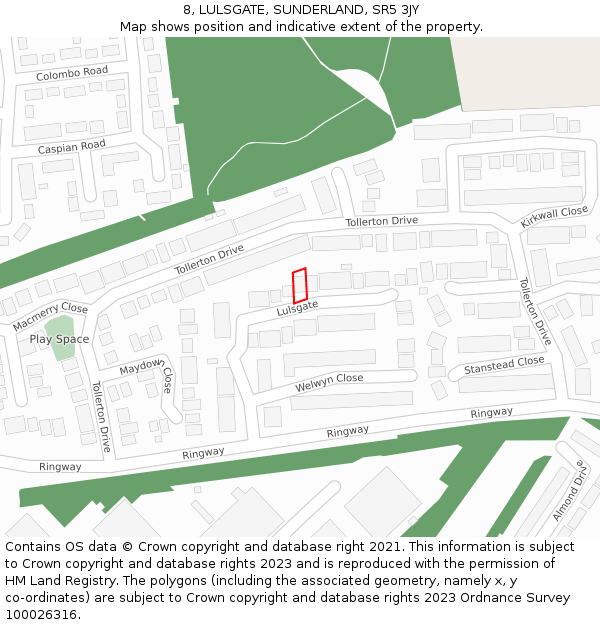 8, LULSGATE, SUNDERLAND, SR5 3JY: Location map and indicative extent of plot